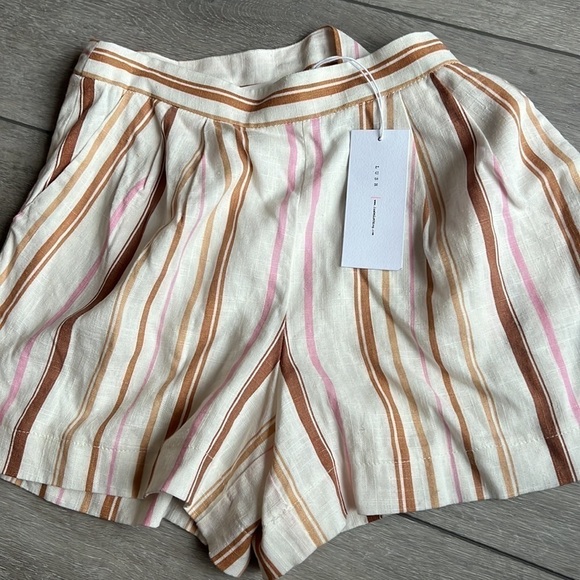 Lush cream striped linen zippered shorts brown and pinch nwt small - Picture 6 of 9